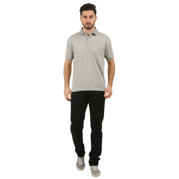 Vakum Men Grey Plain Solid Polo Shirt
