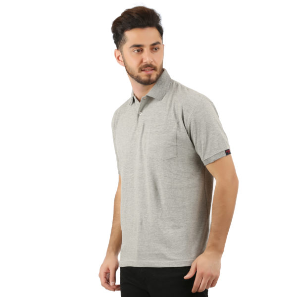 Vakum Men Grey Plain Solid Polo Shirt