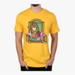 Vakum Canary Yellow Round Neck Lion Printed T Shirt