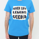 Vakum Indian Blue Round Neck Lemon and Vodka Printed T Shirt