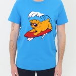 Vakum Indian Blue Round Neck Pug Surfing Printed T Shirt