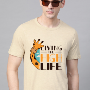 Vakum Men Cream Round Neck Printed T Shirt
